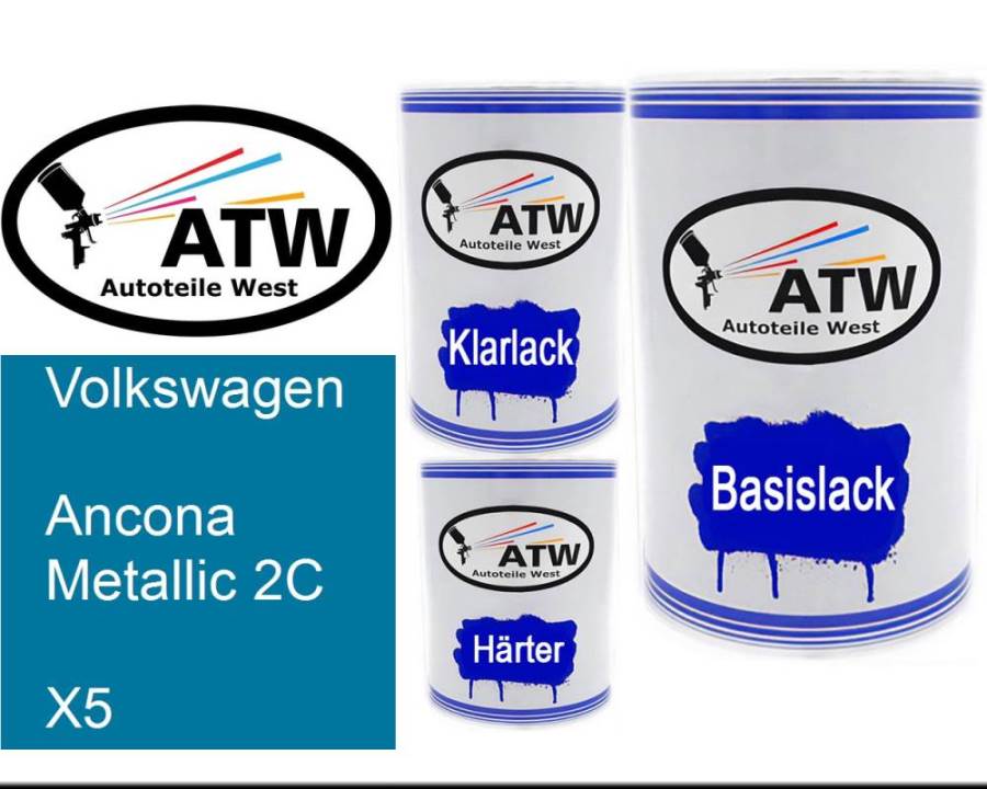 Volkswagen, Ancona Metallic 2C, X5: 500ml Lackdose + 500ml Klarlack + 250ml Härter - Set, von ATW Autoteile West.